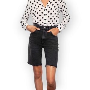 Agolde Pinch Waist High Rise Bermuda Jean Short in Paranormal Black Wash Size 25